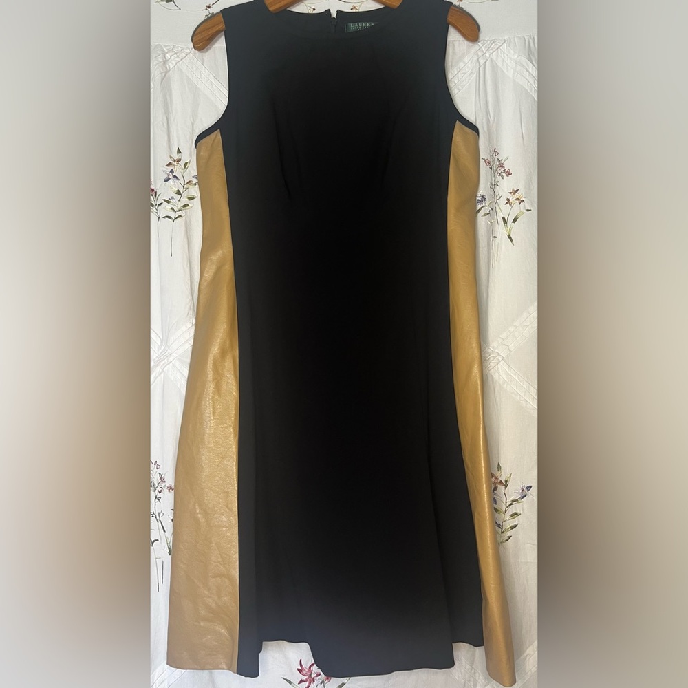 Ralph Lauren Black and Camel Color Faux Leather Dress